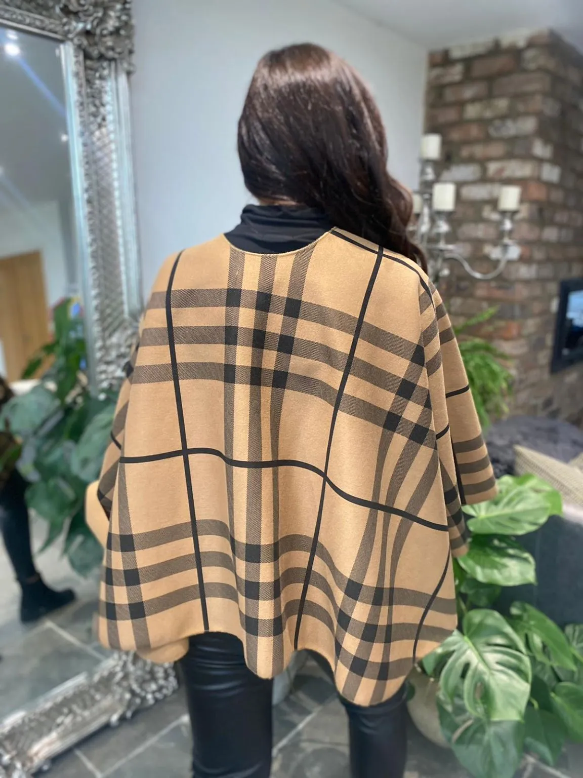 Camel Check Wrap Over Cape Mia