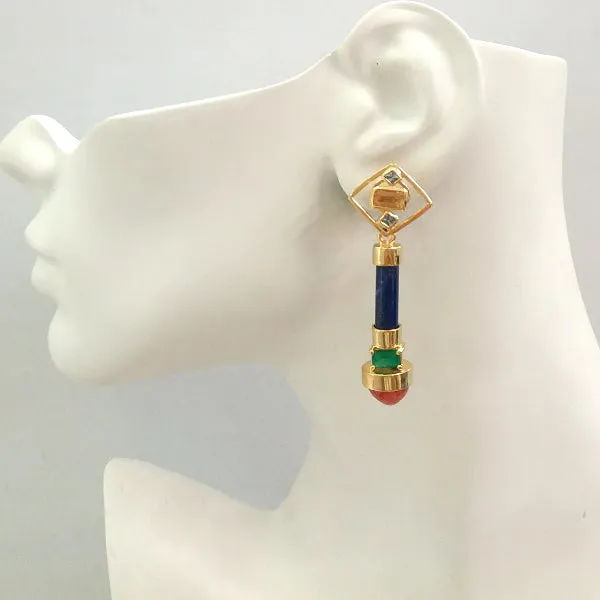 Citrine and Blue Topaz Stud with Lapiz Lazuli, Green Agate and Carnelian Detachable Roma Twinset Earrings