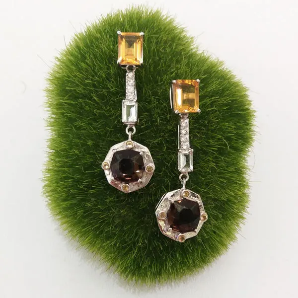 Citrine stud with White Zircon,White Topaz,Citrine & Smokey Quartz Twinset