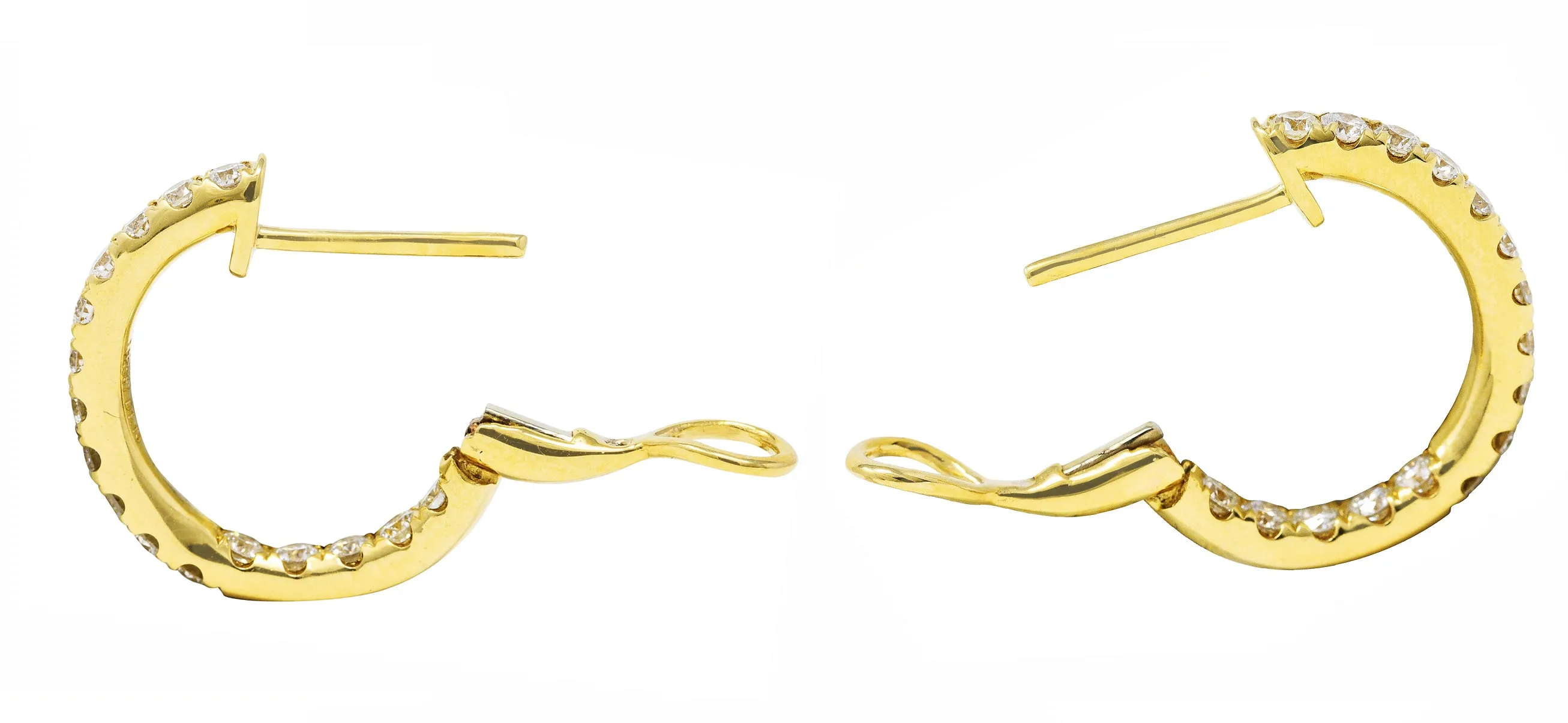 Contemporary 1.13 CTW Diamond 14 Karat Yellow Gold 18MM Hoop Earrings