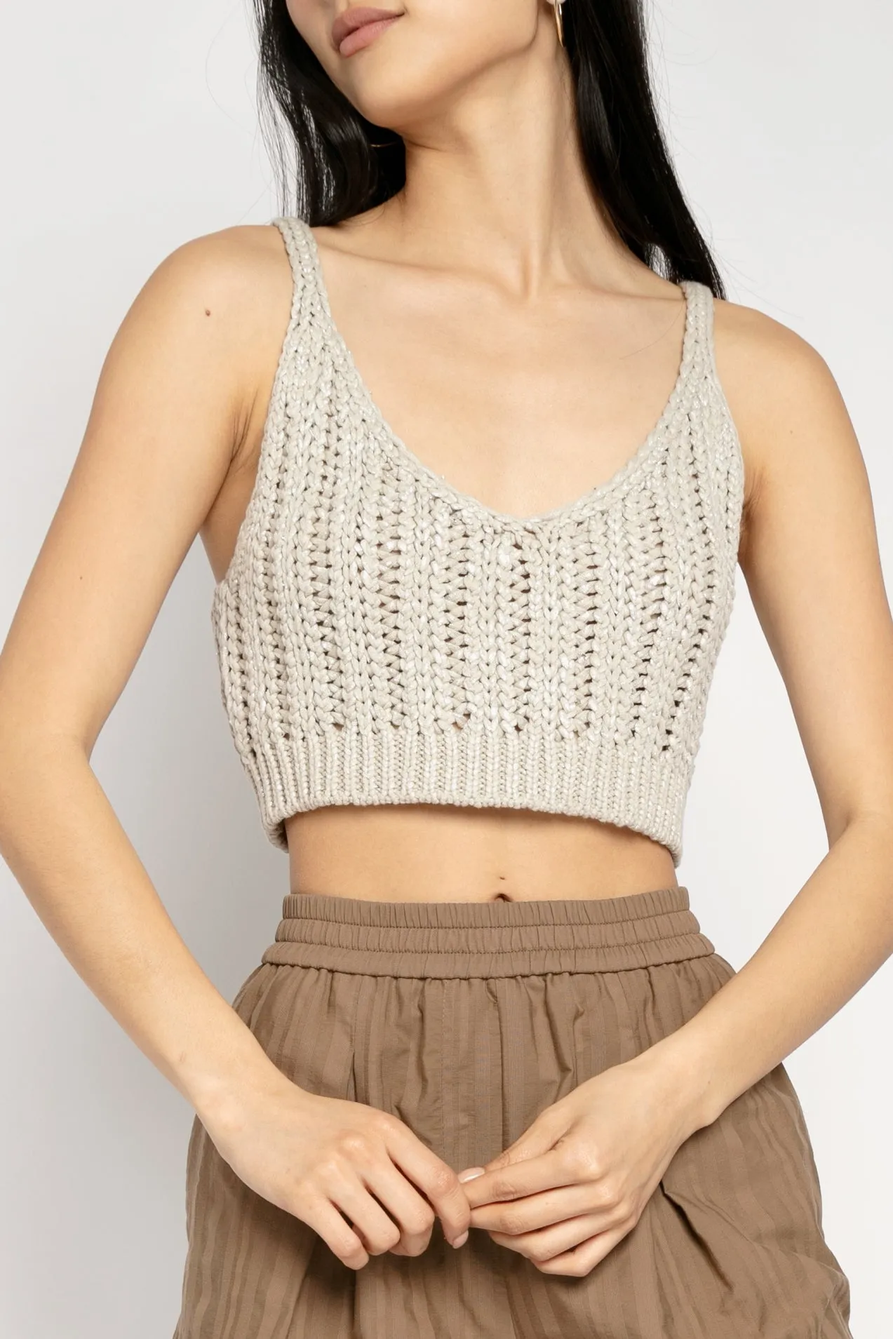 Cropped Cotton Tank Top in Bamboo