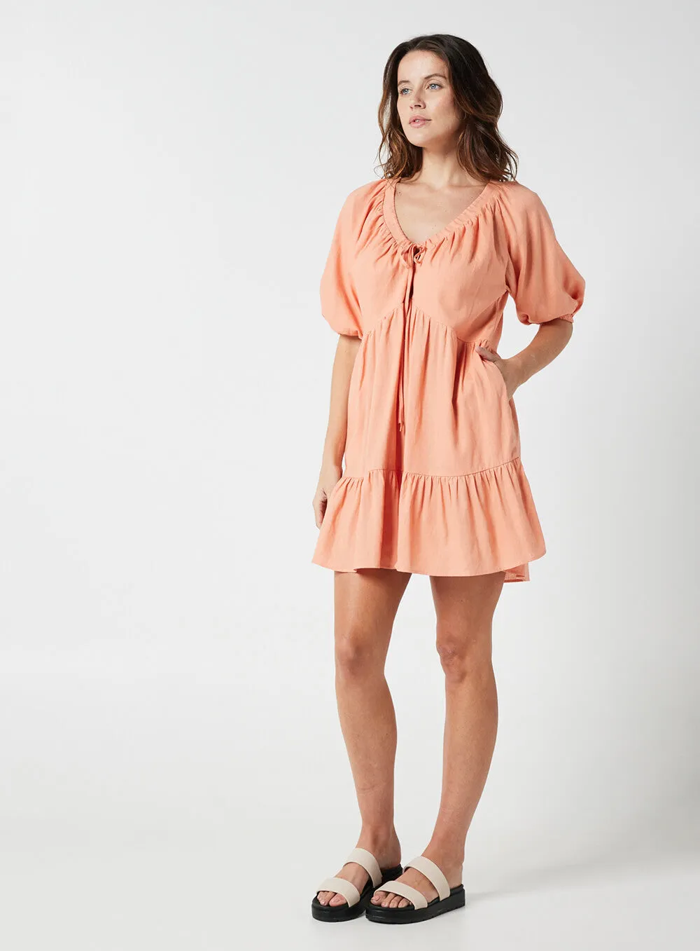 Eloise Smock Dress-CORAL