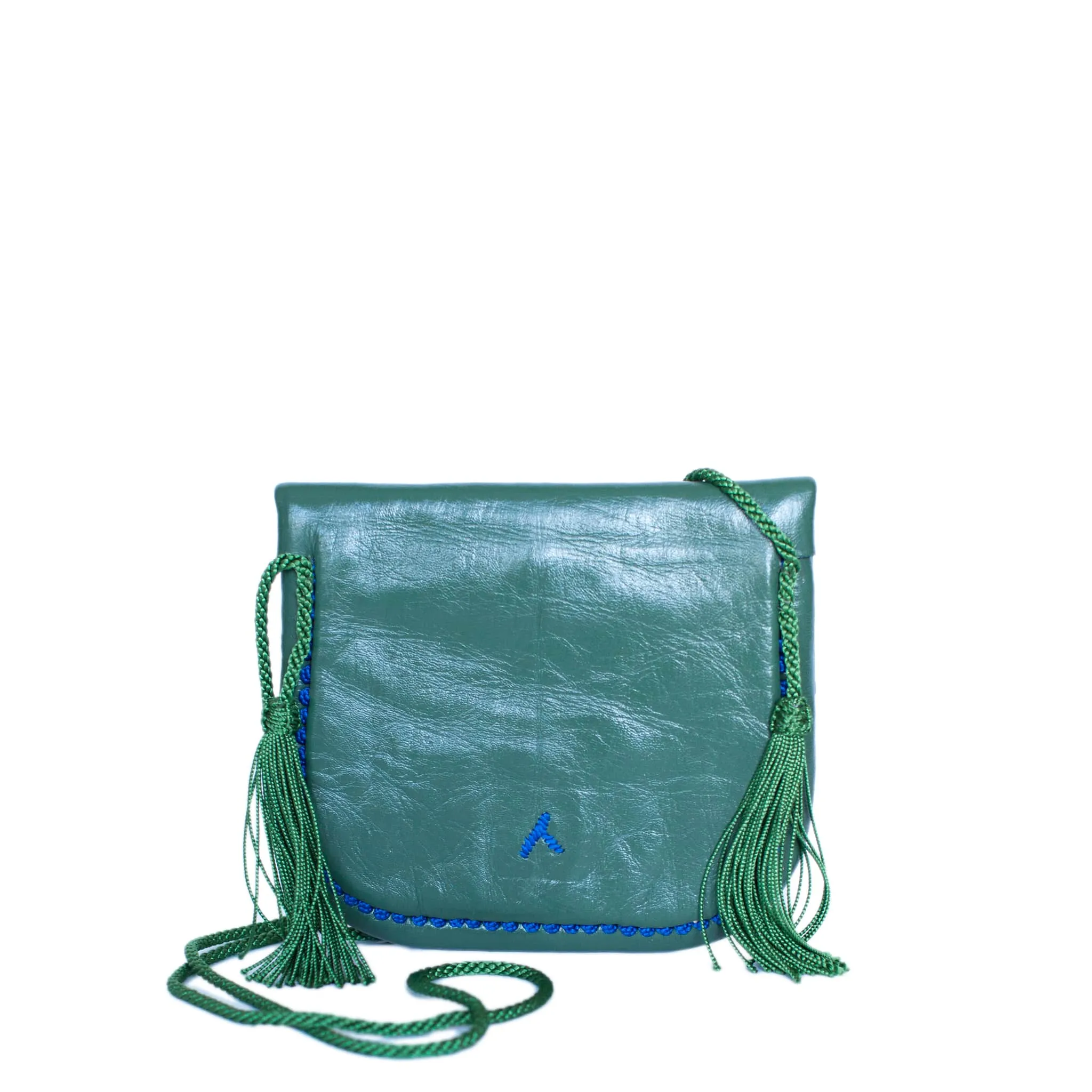 Embroidered Mini Crossbody Bag in Dark Green, Blue