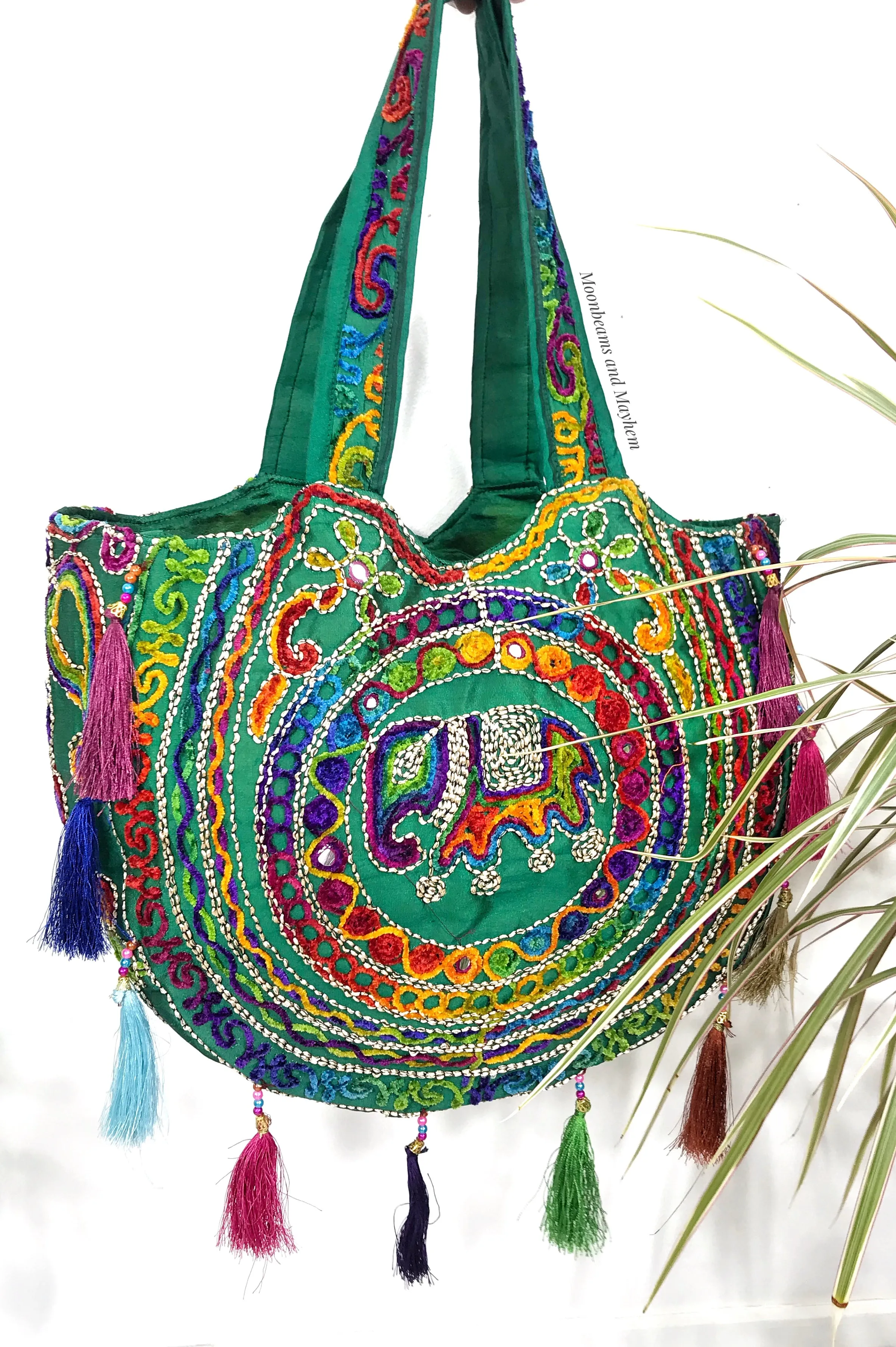 ENCHANTING GREEN 'SHAMBALA' TASSELED TOTE / BAG