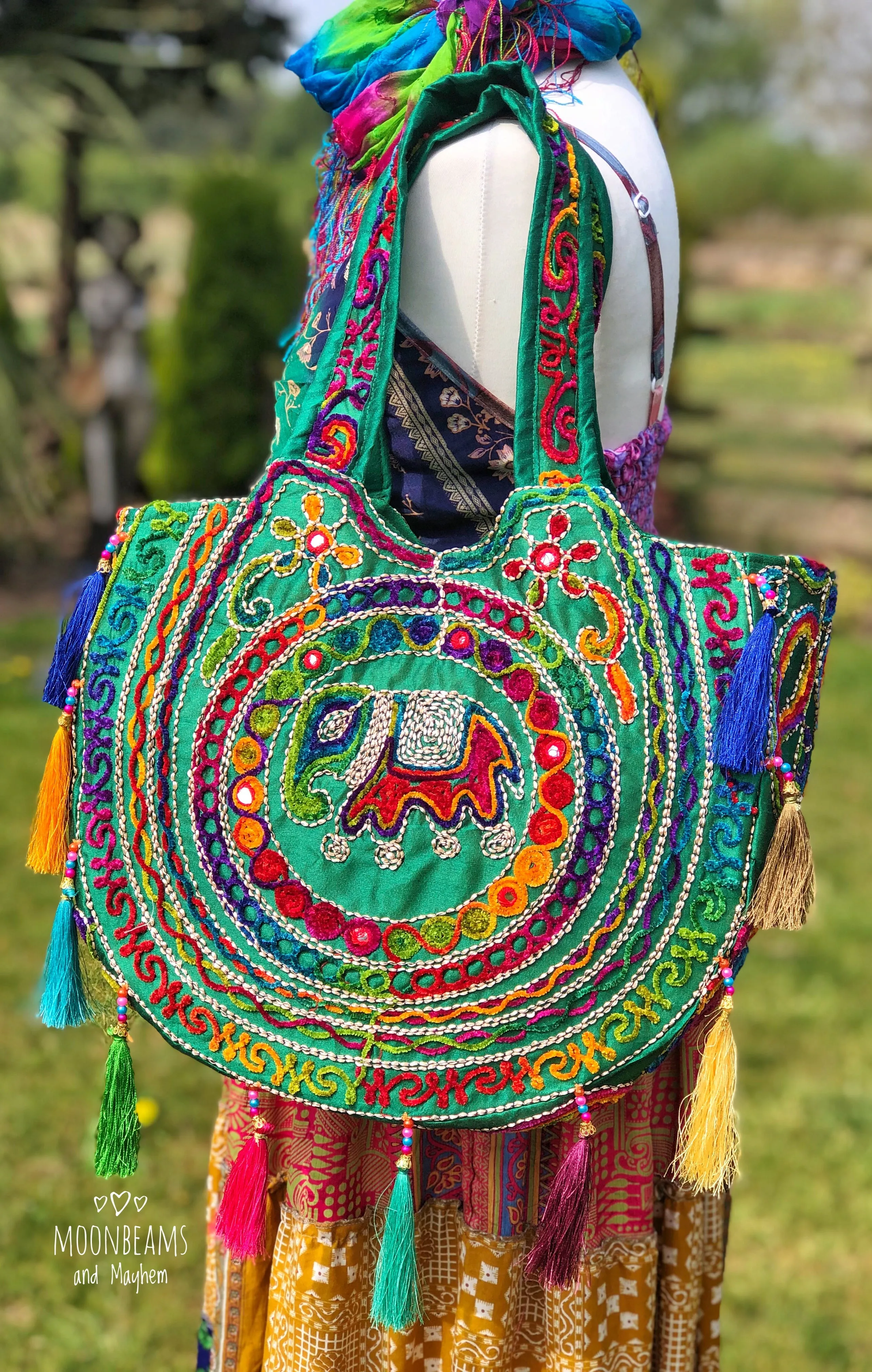 ENCHANTING GREEN 'SHAMBALA' TASSELED TOTE / BAG