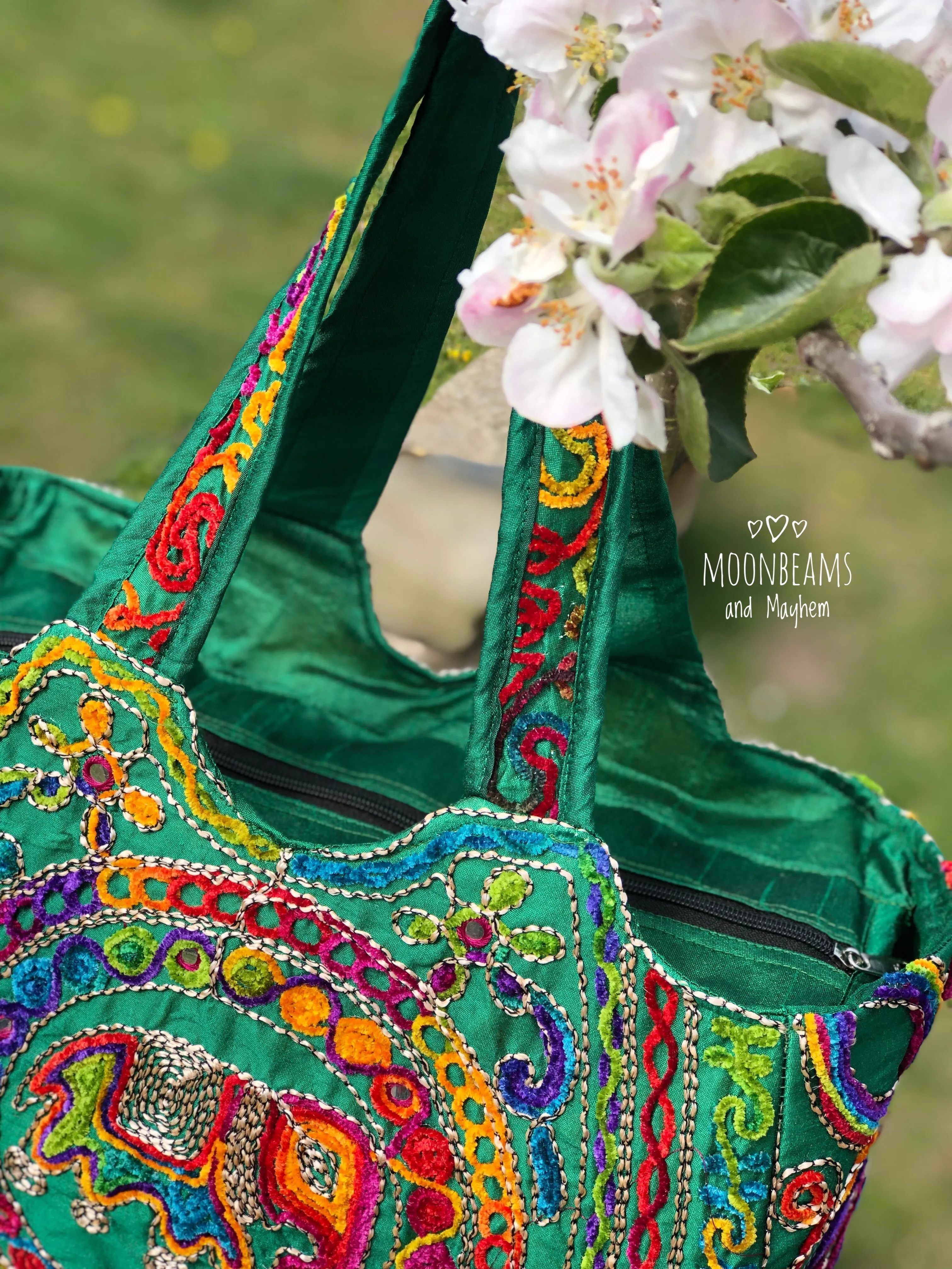 ENCHANTING GREEN 'SHAMBALA' TASSELED TOTE / BAG