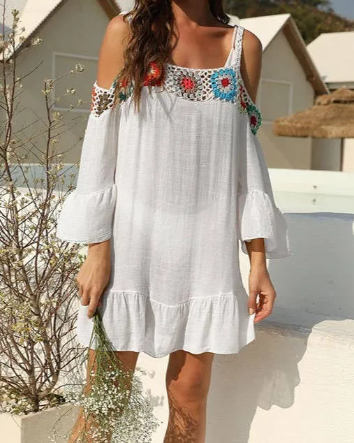 Ethnic Off-The-Shoulder Suspender Beach Smock