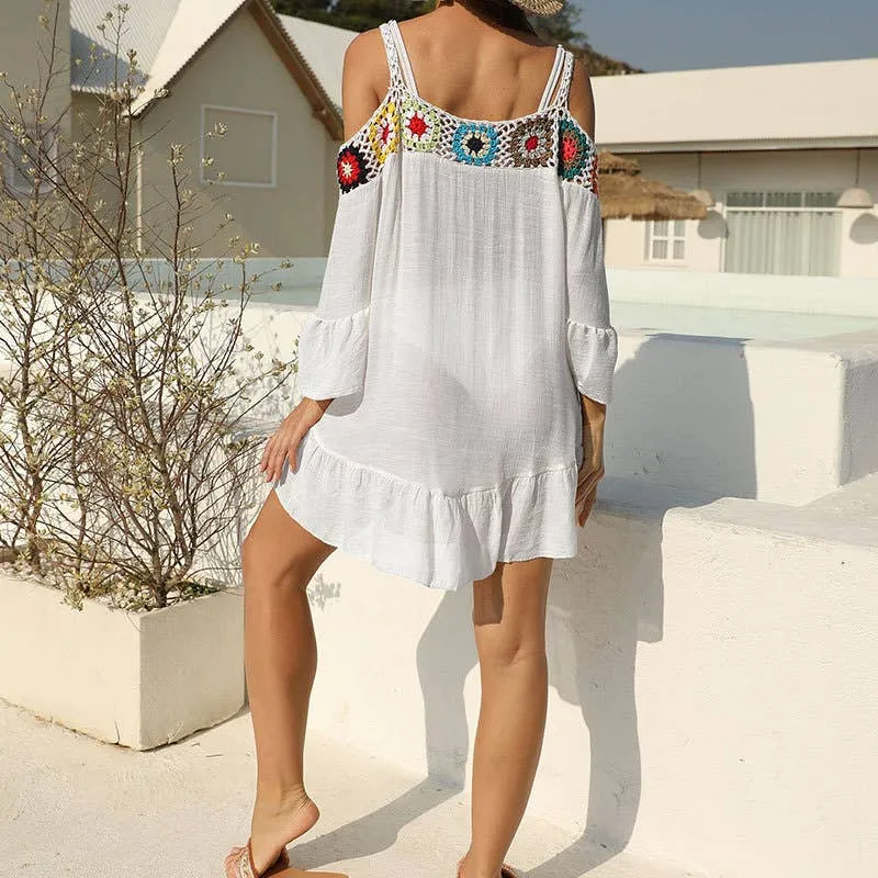 Ethnic Off-The-Shoulder Suspender Beach Smock