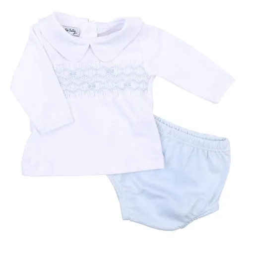 Fiona Phillip Smock Collared Long Sleeve Diaper Cover Set- Blue