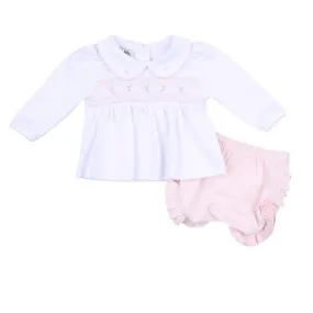 Fiona Phillip Smock Collared Ruffle Long Sleeve Diaper Cover Set- Pink