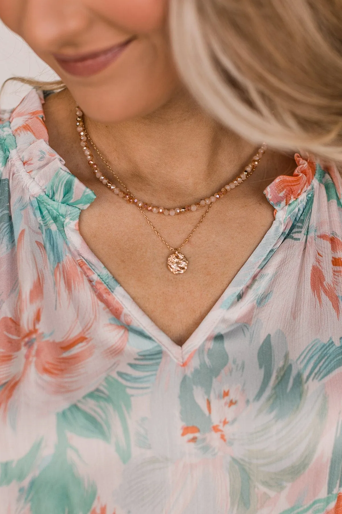 Flattering Style 2-Tier Necklace- Peach