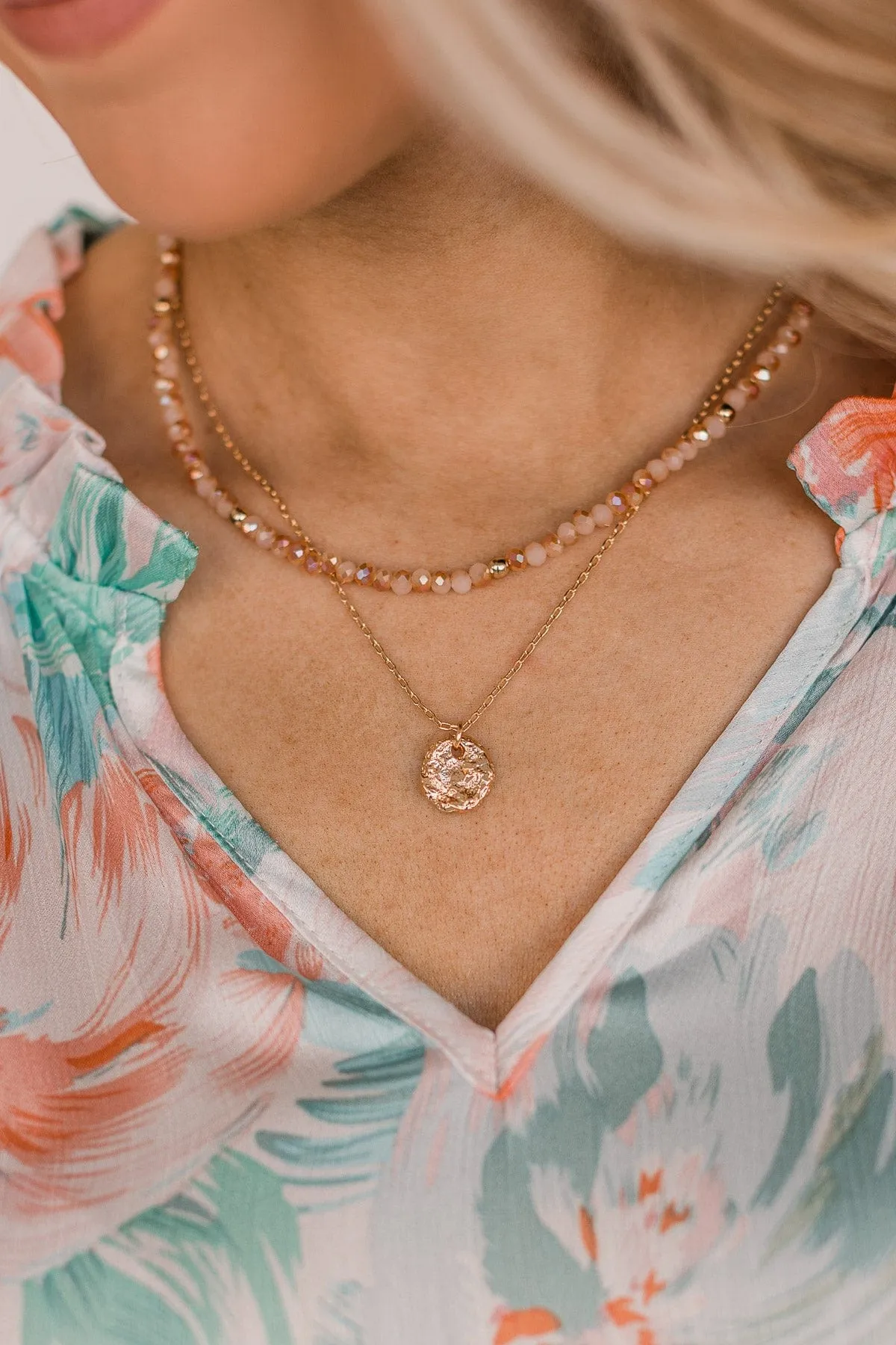 Flattering Style 2-Tier Necklace- Peach