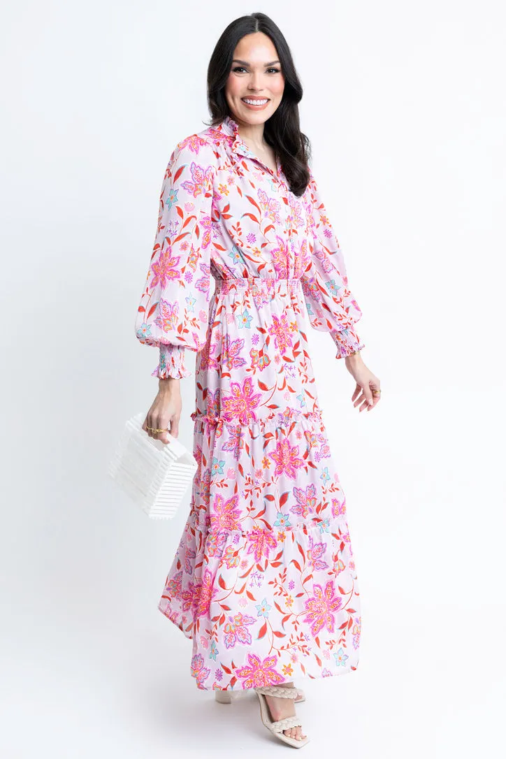 Floral Satin Smock Waist Dress