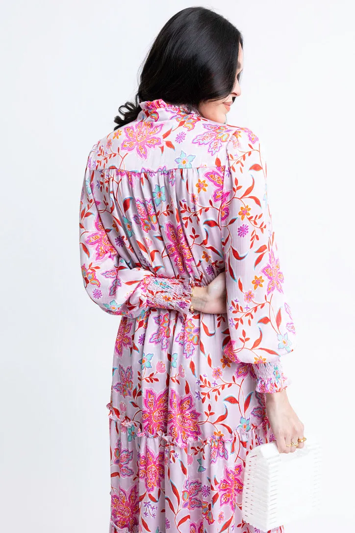 Floral Satin Smock Waist Dress