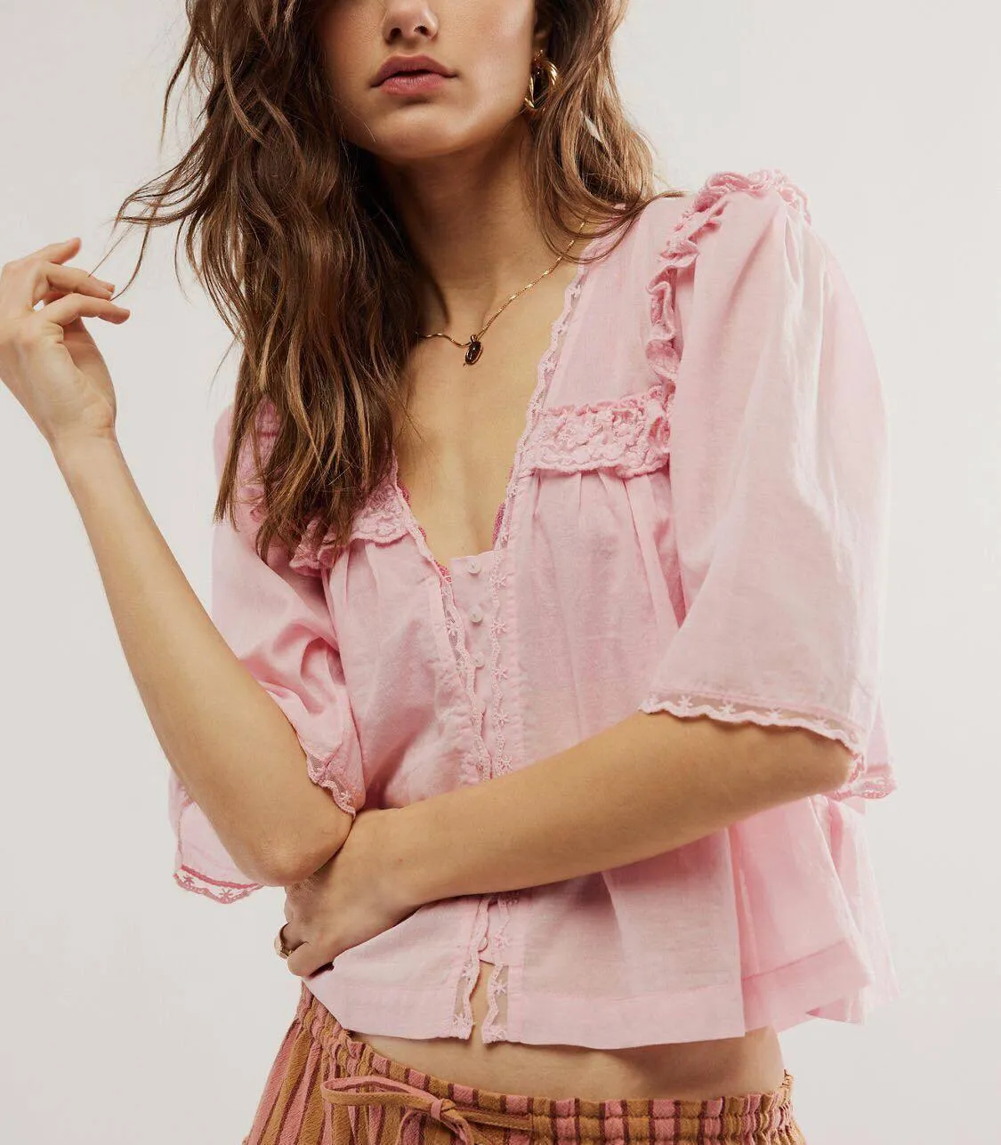 Free People  |Casual Style Cotton Short Sleeves Shirts & Blouses