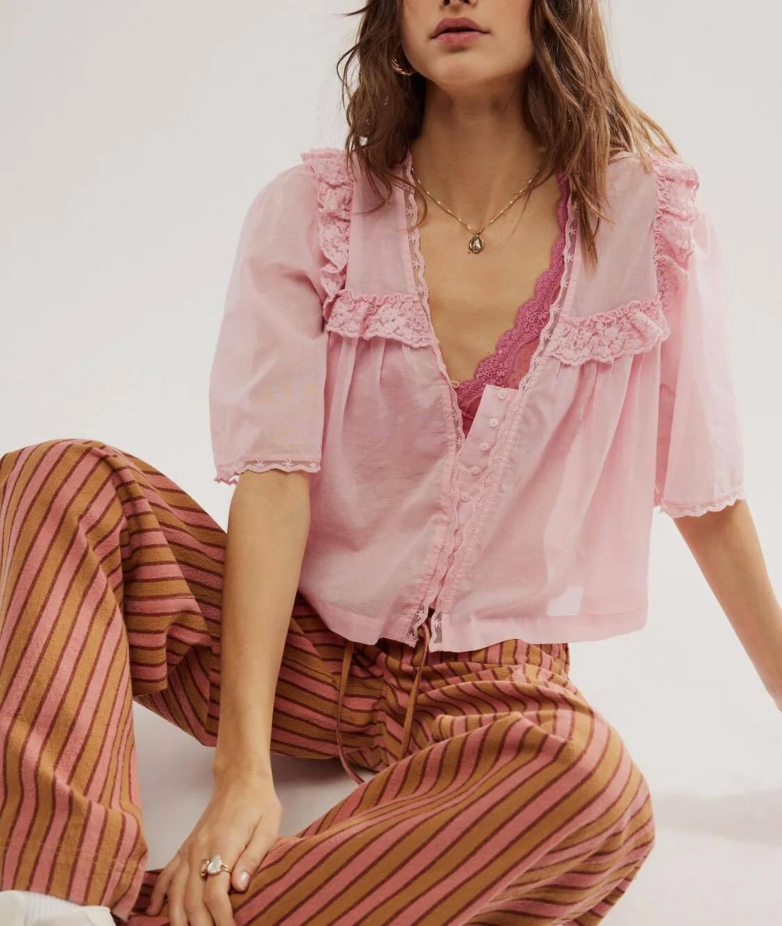 Free People  |Casual Style Cotton Short Sleeves Shirts & Blouses