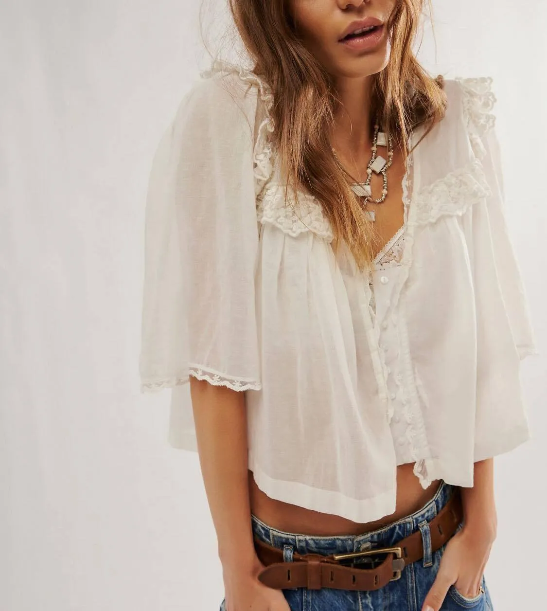 Free People  |Casual Style Cotton Short Sleeves Shirts & Blouses