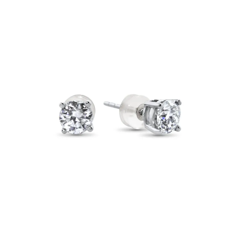 G27W1041S-024 GEMODA “Bliss” Moissanite 1ctw Round Solitaire 18k Earrings (0.5ct ea) 