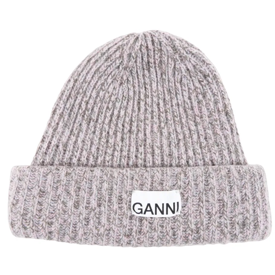 Ganni Pink and Grey Toque Hat - XS