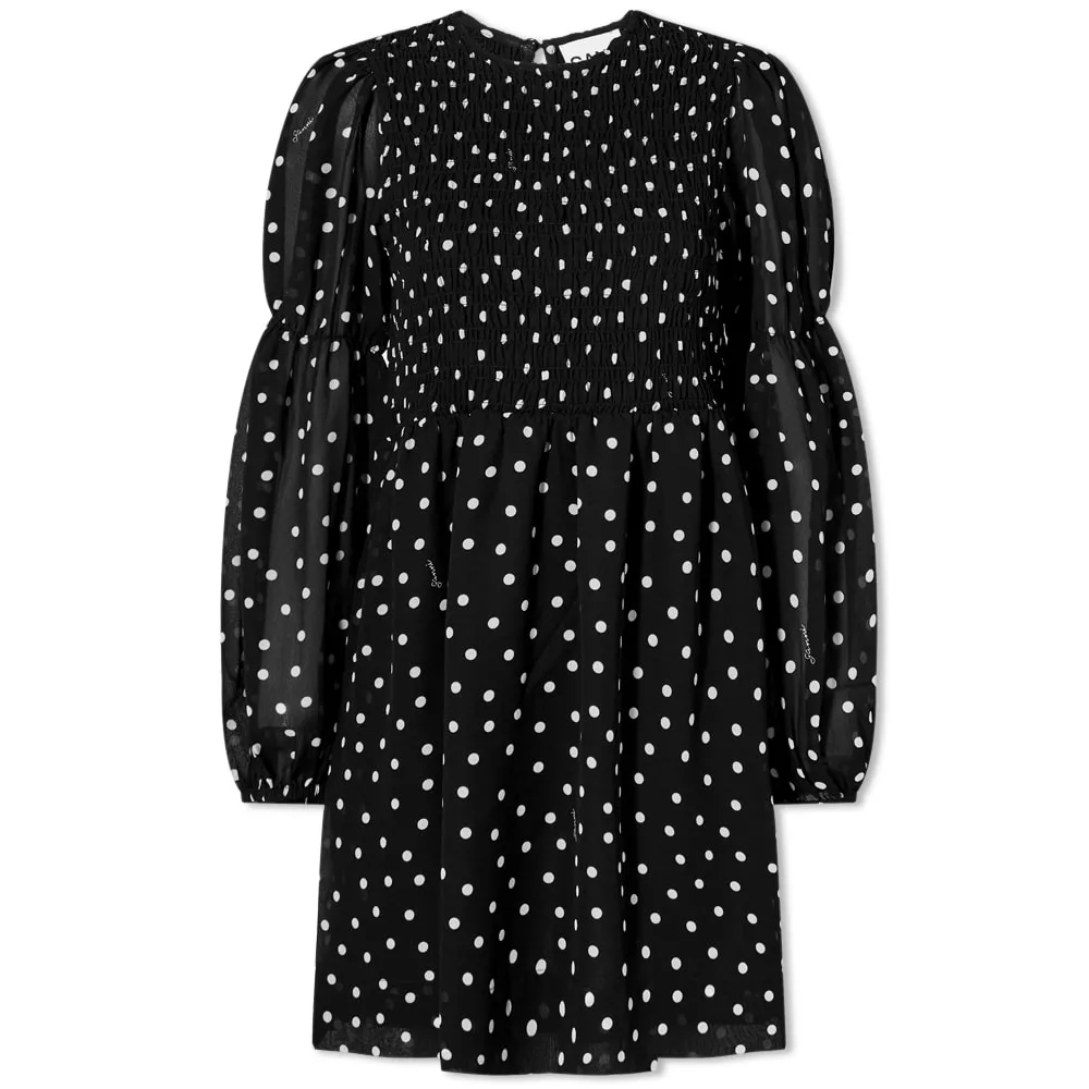 GANNI Printed Light Crepe Smock Mini DressBlack