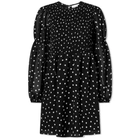 GANNI Printed Light Crepe Smock Mini DressBlack