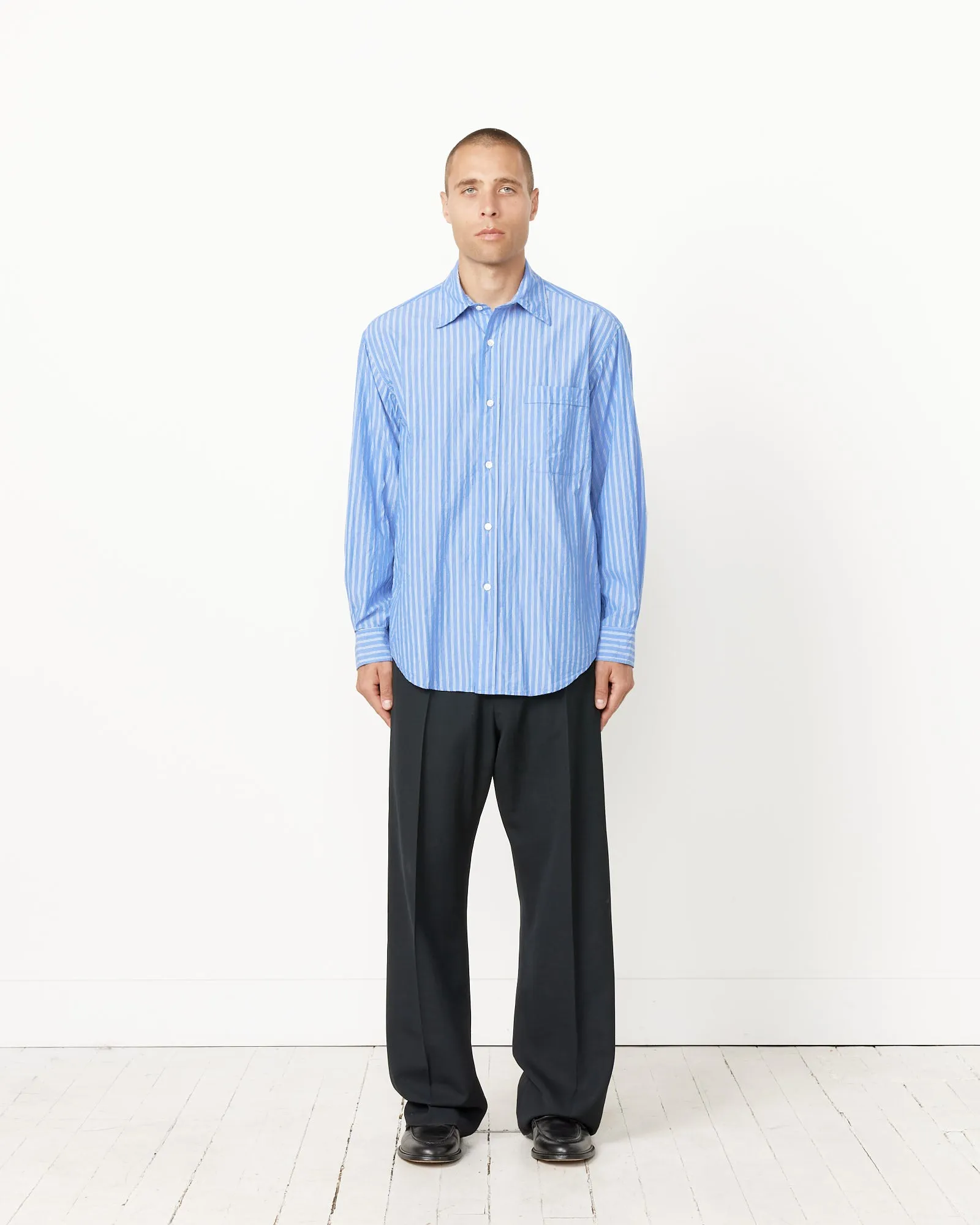 Gio Shirt in Crushed Cotton Blue Stripe