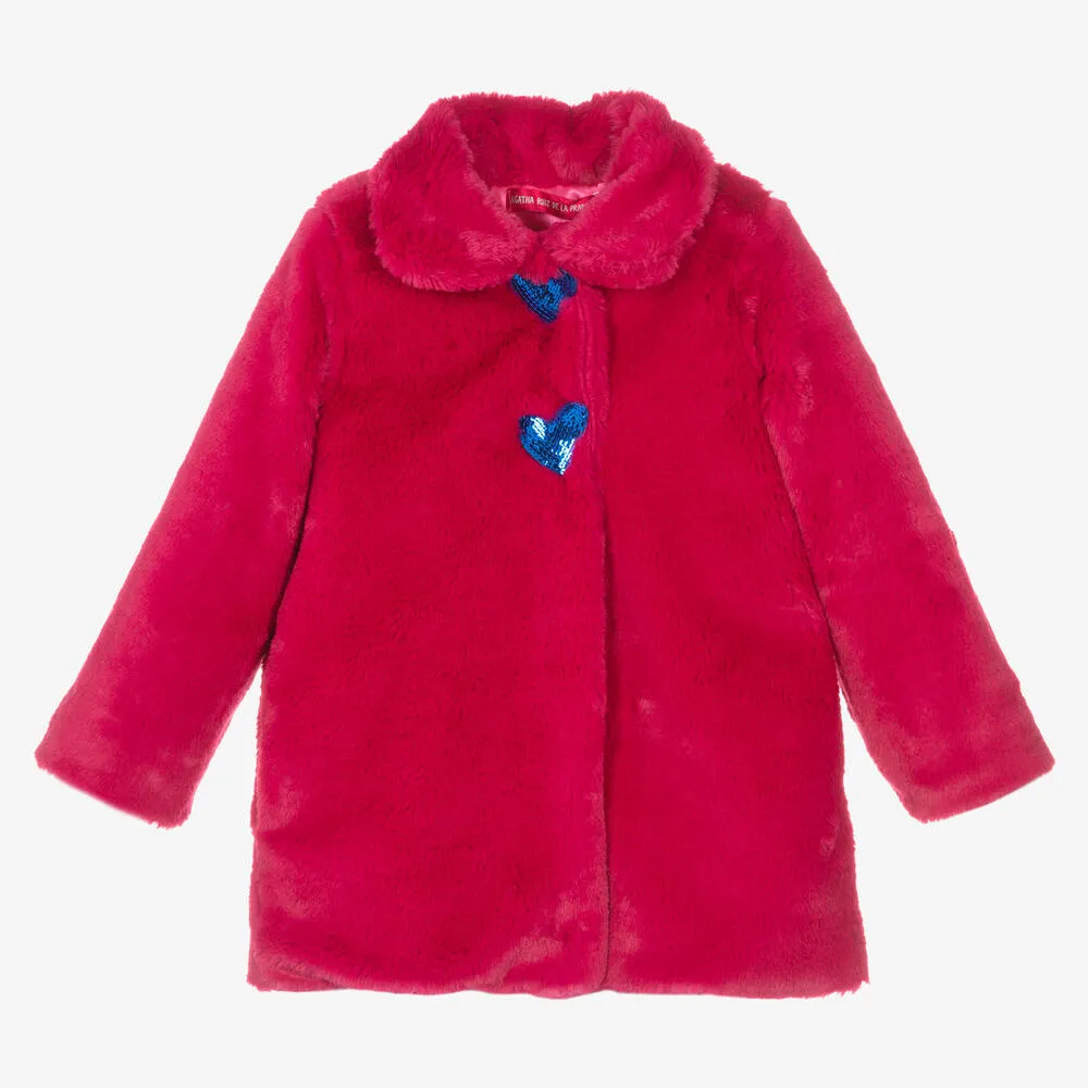 Girls Pink Faux Fur Coat