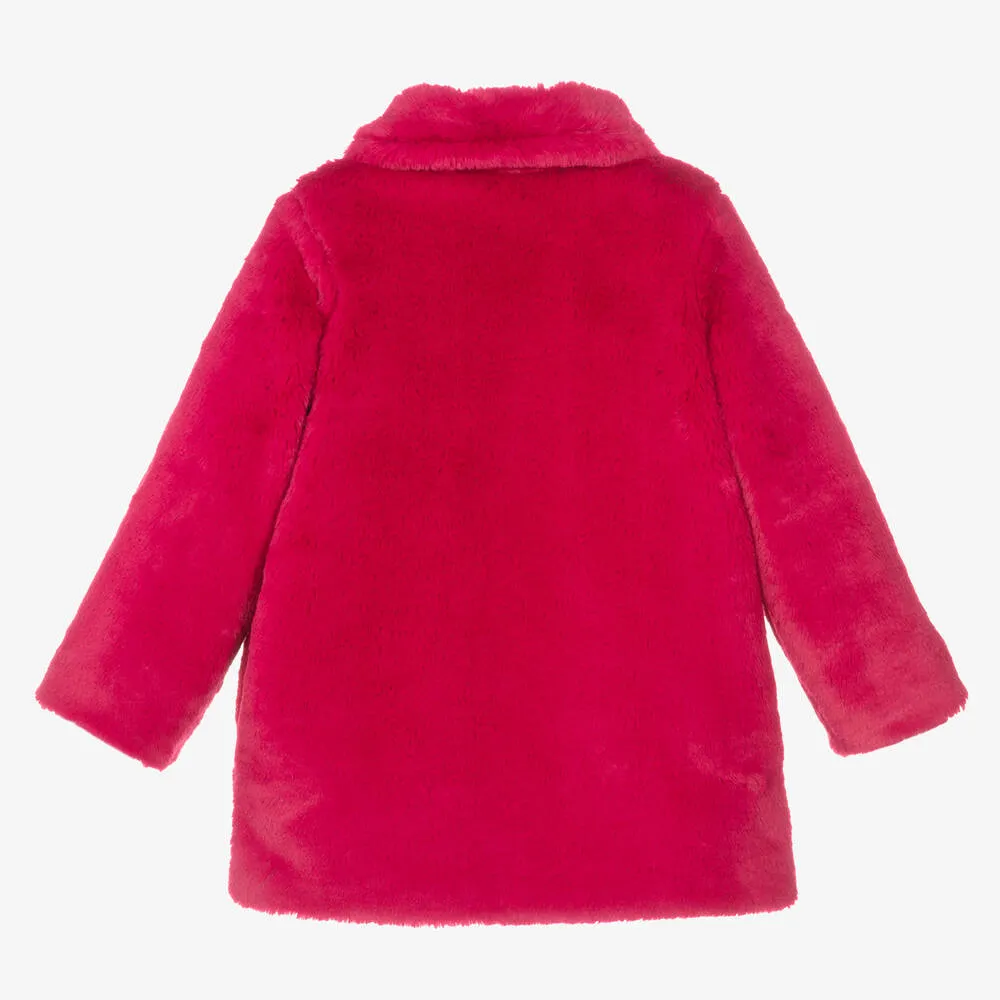 Girls Pink Faux Fur Coat