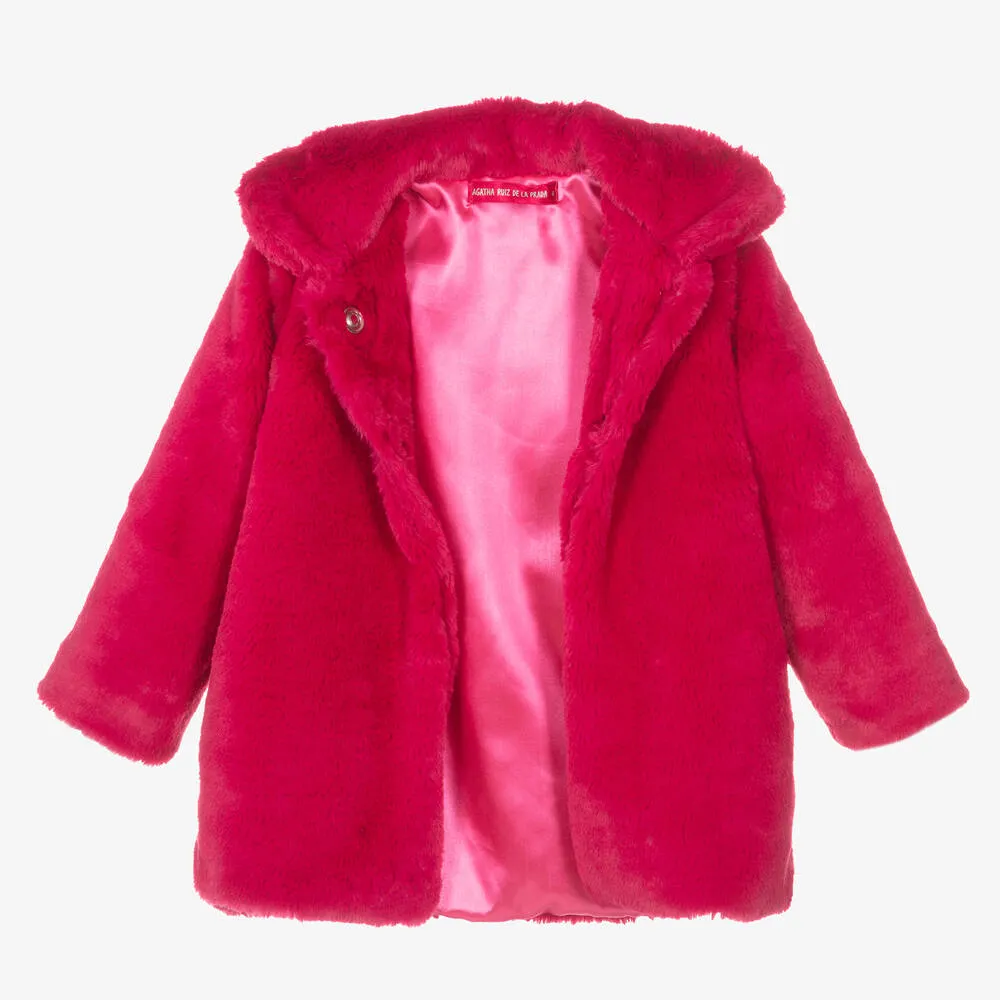 Girls Pink Faux Fur Coat