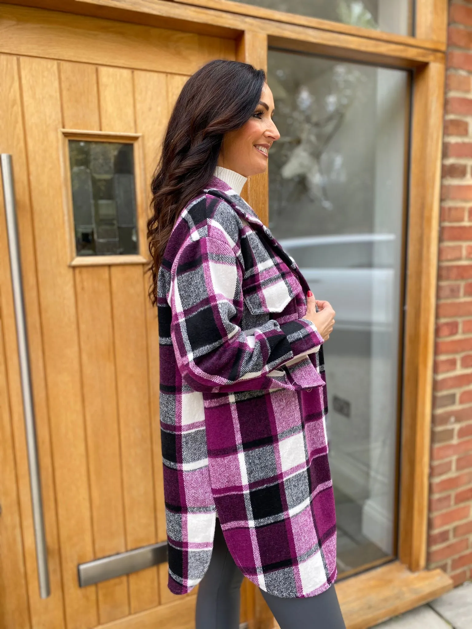 Grape Double Pocket Checked Shacket Sia