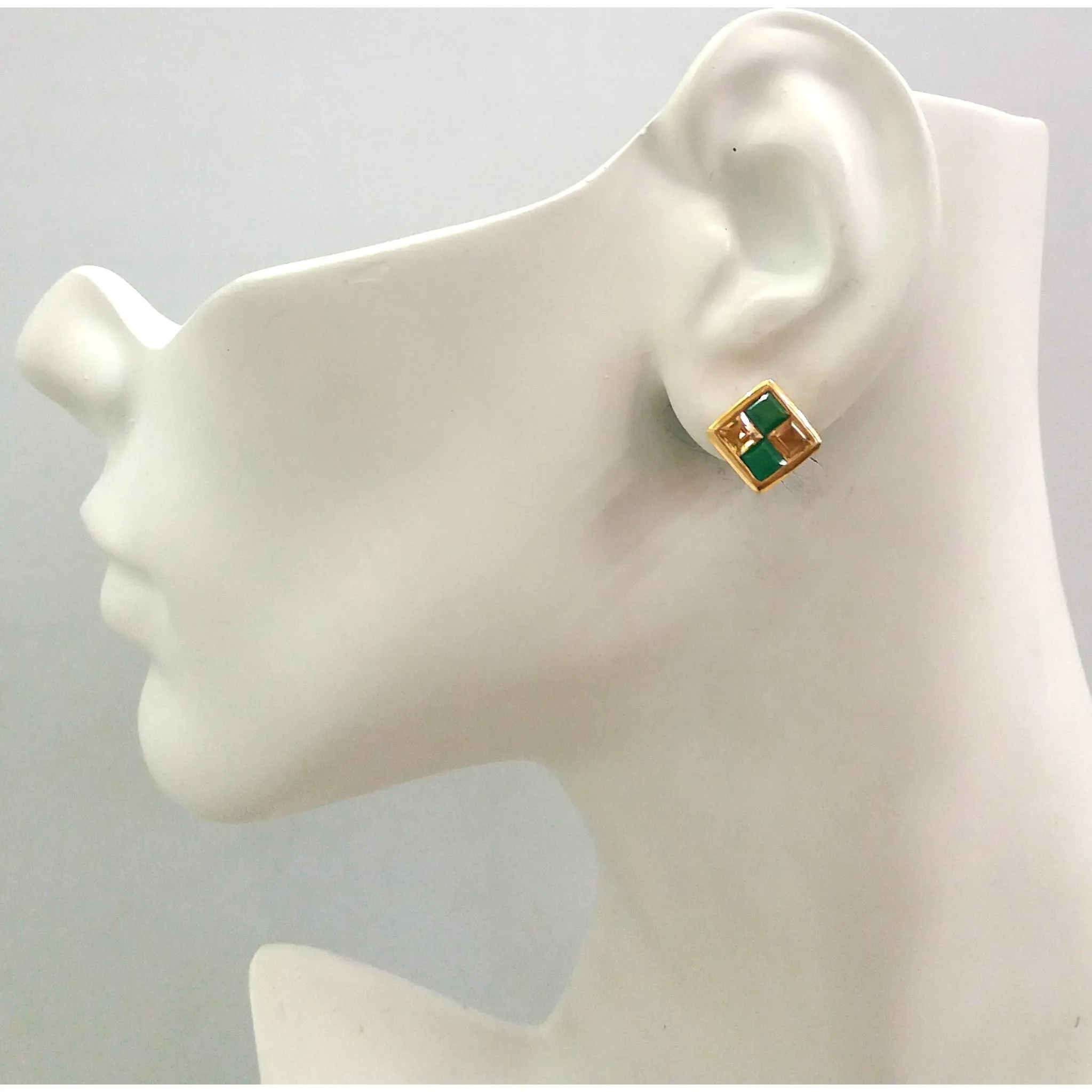 Green Agate and Citrine Stud with Citrine, Green Agate and Lapiz Lazuli Detachable Twinset Earrings