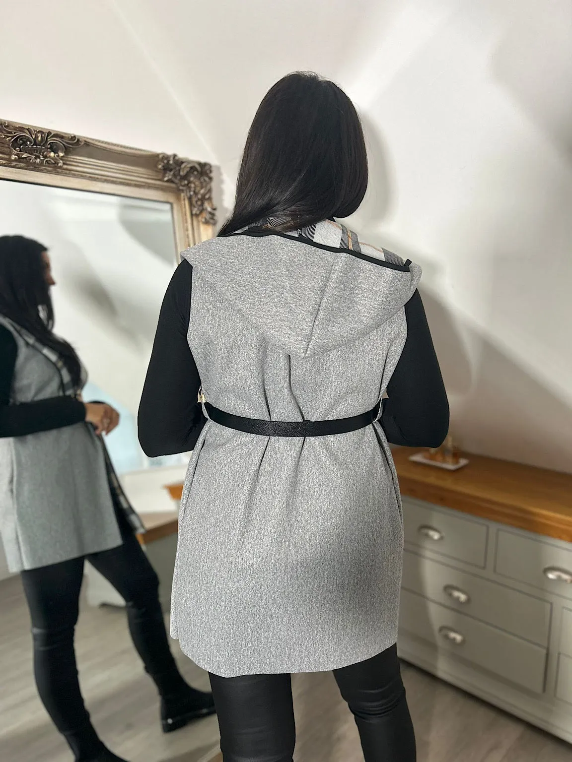 Grey Checked Hooded Gilet Gem