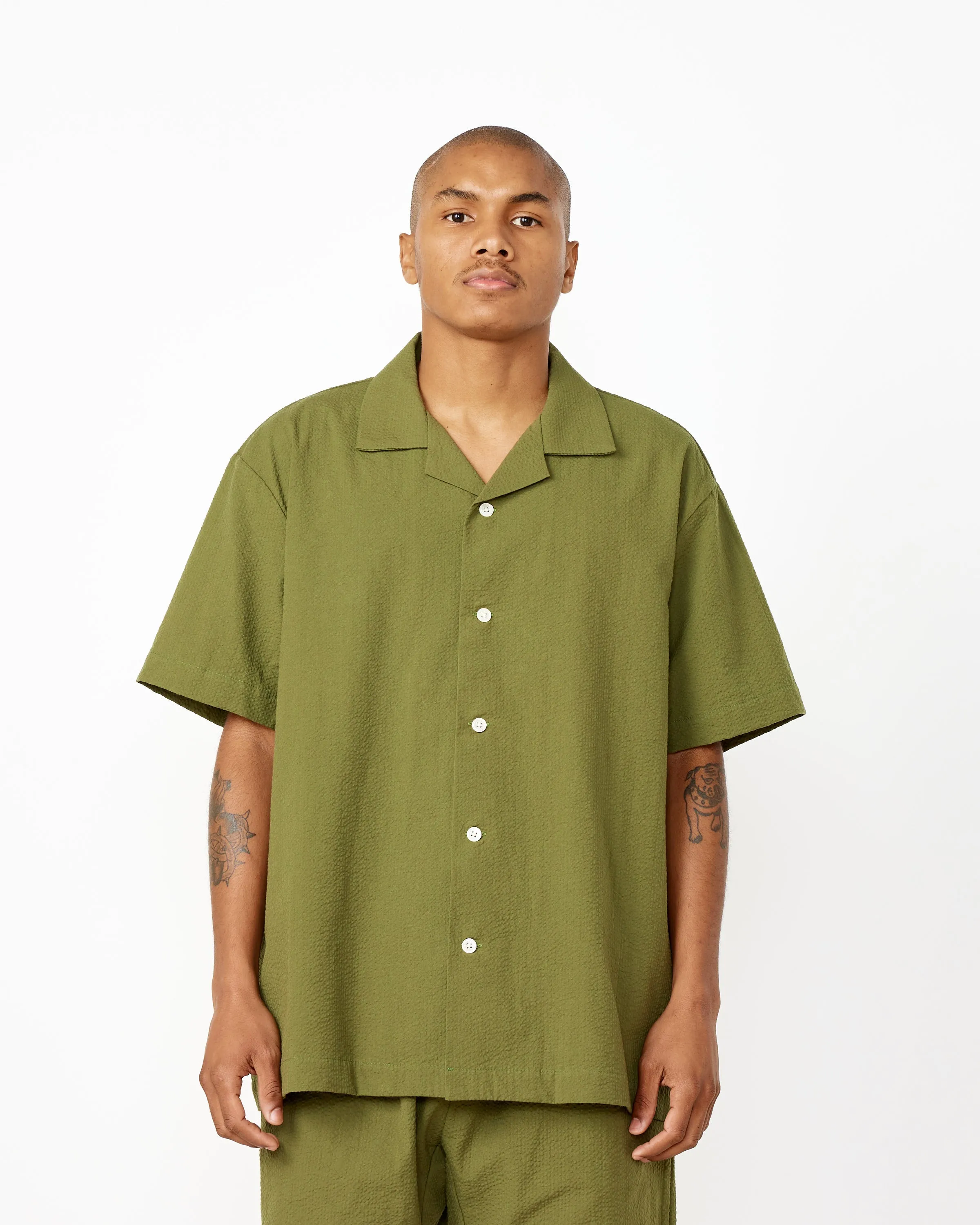 Haus Seersucker Shirt in Pesto