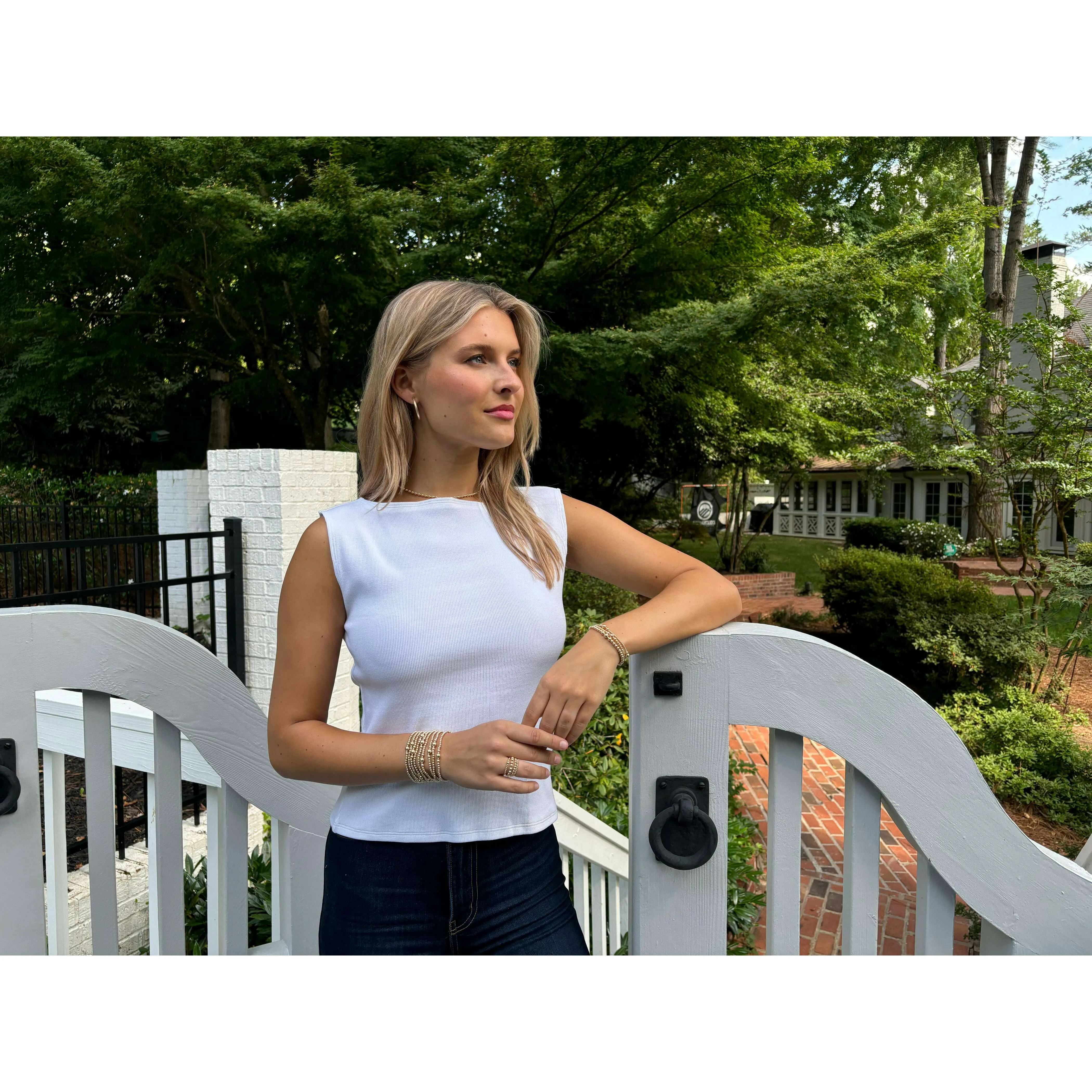 Havana Ribbed Sleeveless Top in Ivory