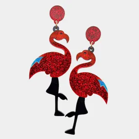 iLLASPARKZ Glittered Resin Flamingo Dangle Earrings