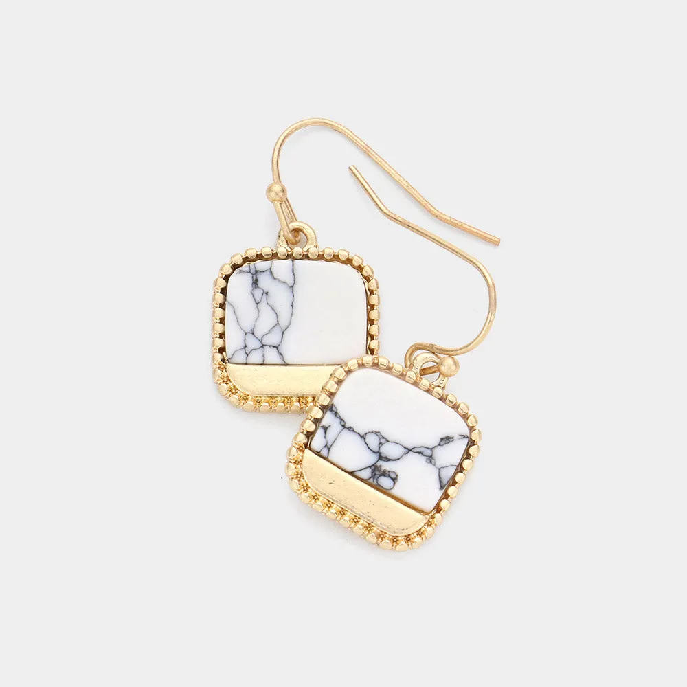 iLLASPARKZ Natural Stone Accented Square Dangle Earrings