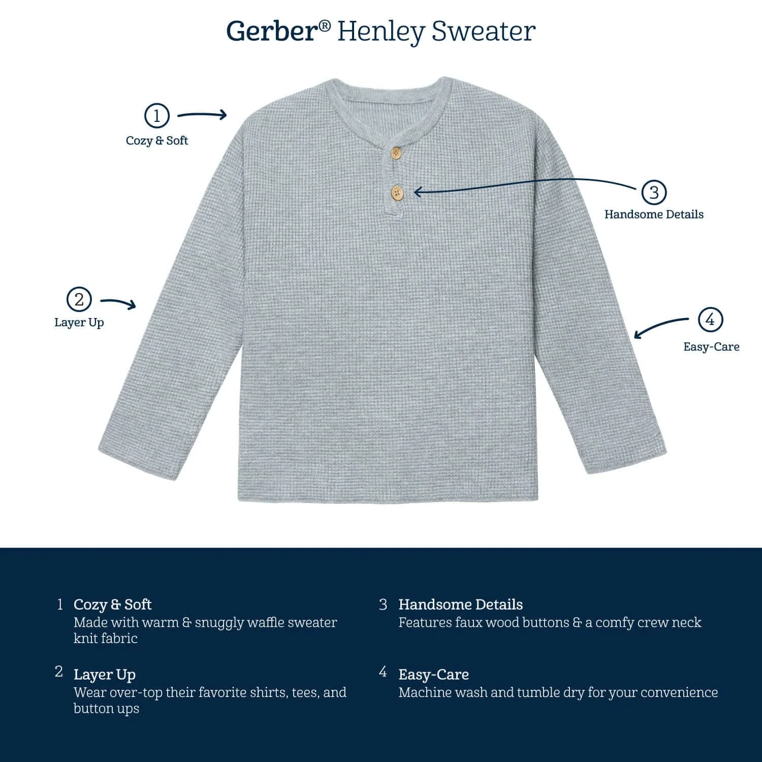 Infant & Toddler Boys Gray Heather Henley Sweater