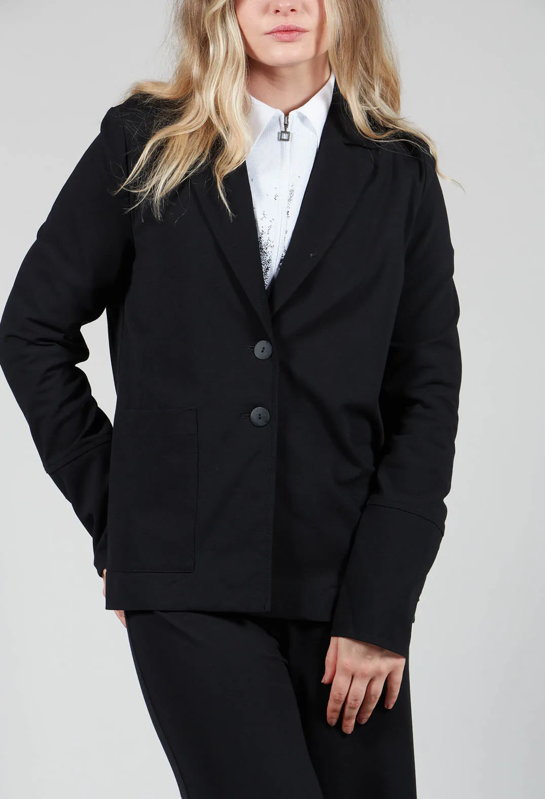 Jersey Blazer with Front Pocket in Black