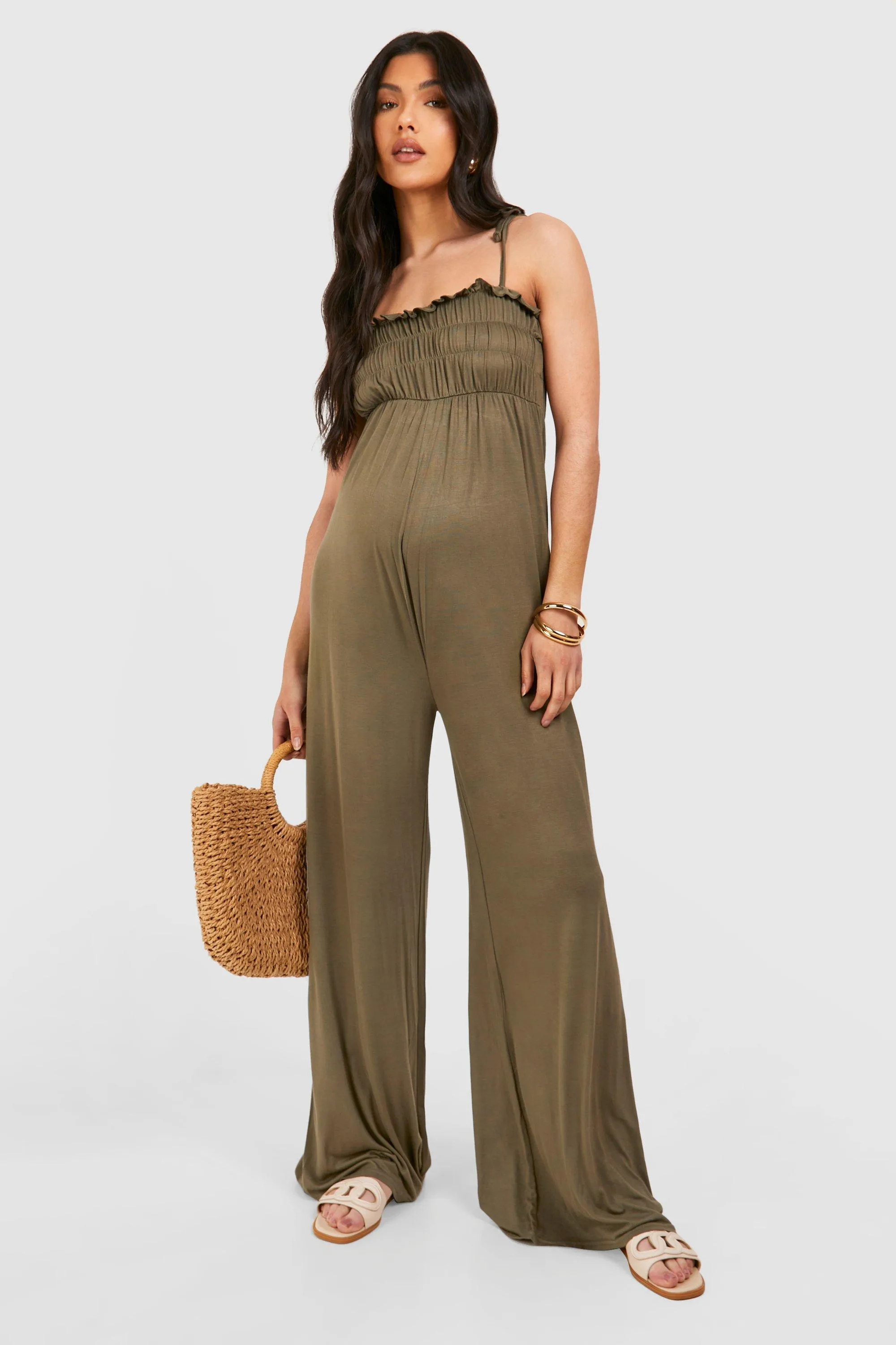 Jumpsuits | Maternity Shirred Strappy Jumpsuit | boohoo