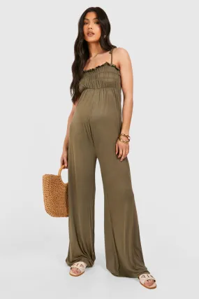 Jumpsuits | Maternity Shirred Strappy Jumpsuit | boohoo