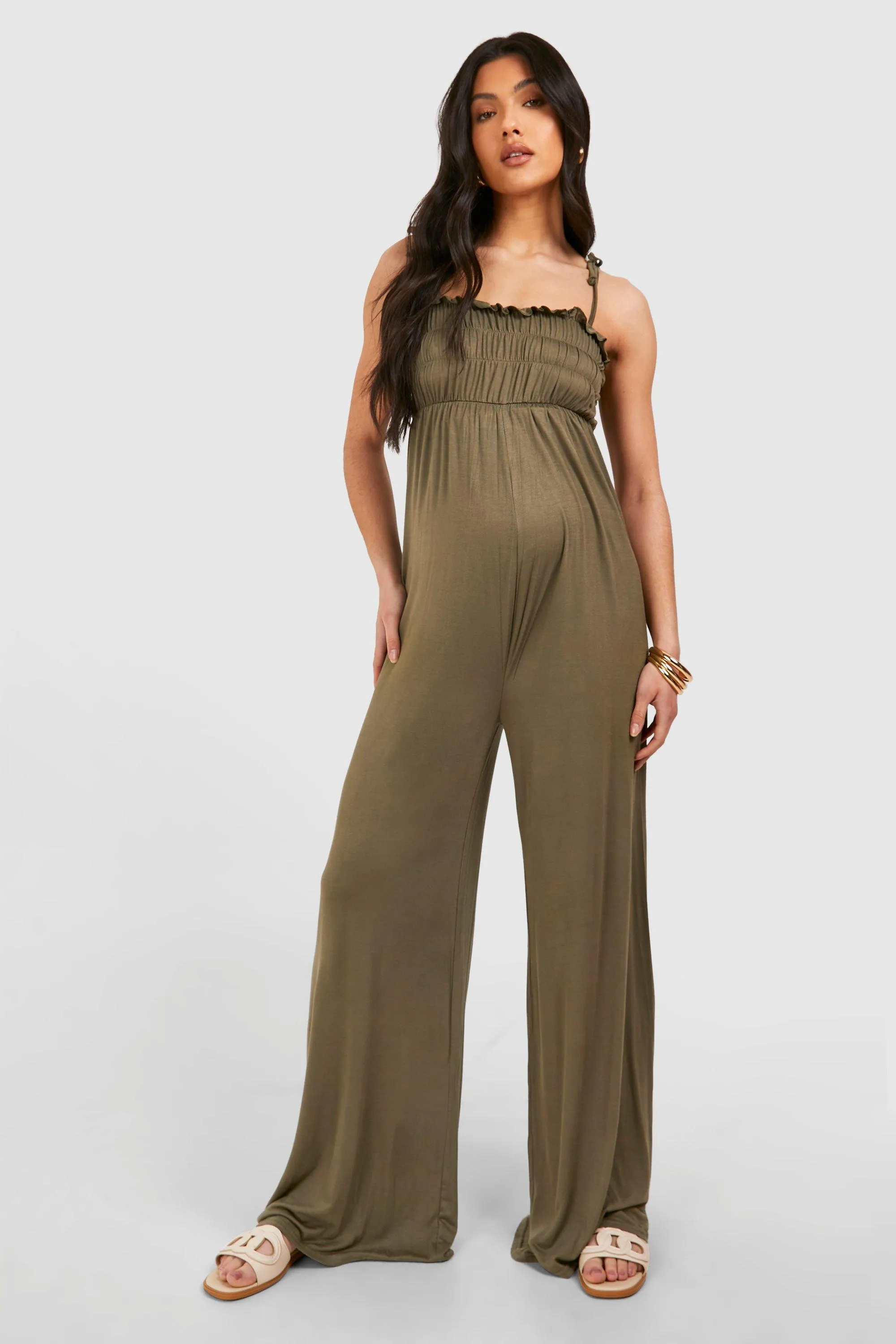 Jumpsuits | Maternity Shirred Strappy Jumpsuit | boohoo