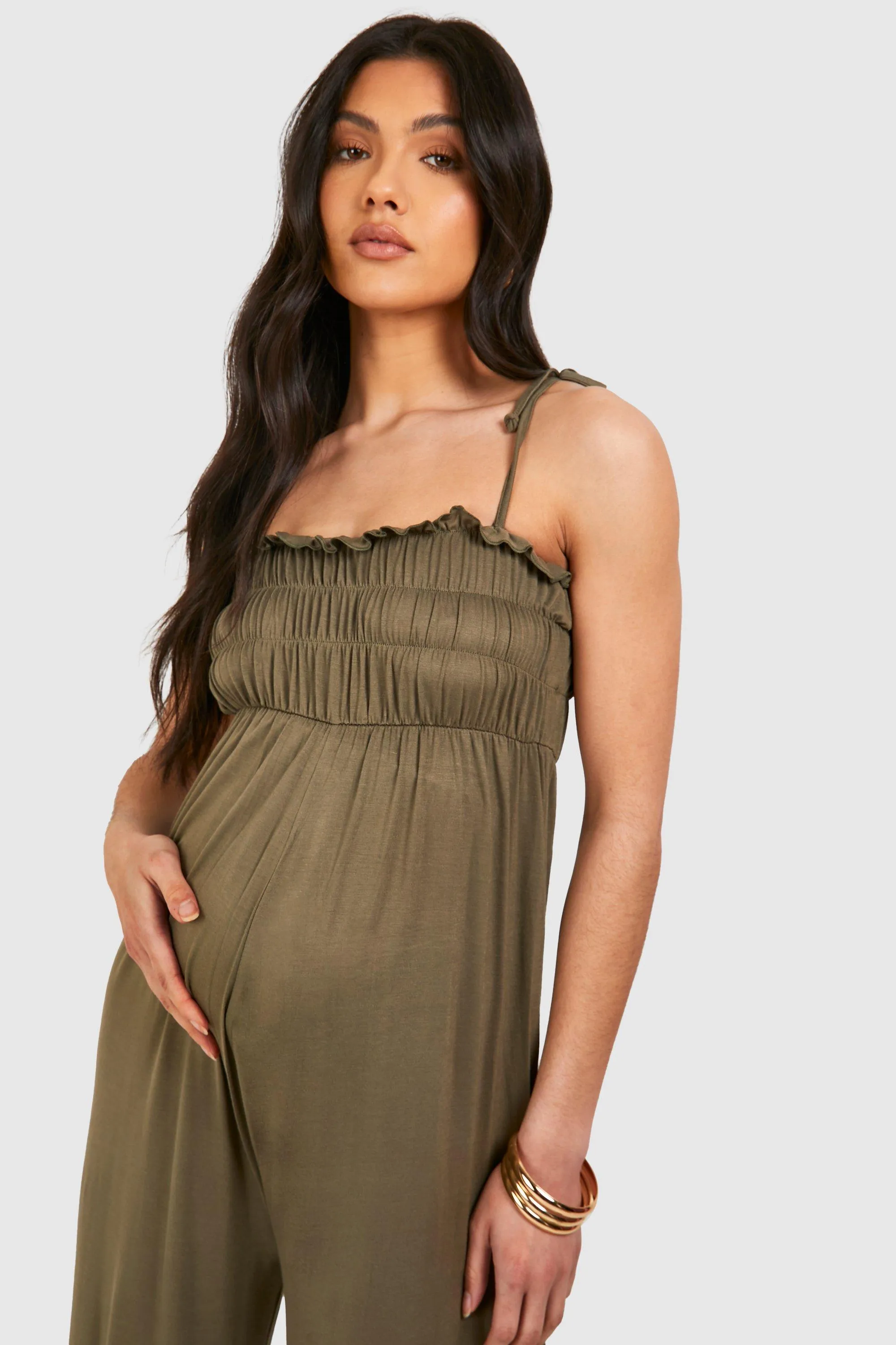 Jumpsuits | Maternity Shirred Strappy Jumpsuit | boohoo