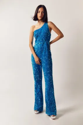 Jumpsuits | One Shoulder Sequin Flare Jumpsuit | NastyGal