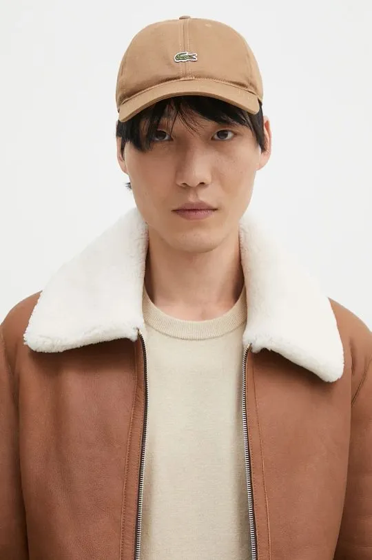 Lacoste cotton baseball cap brown color with an application