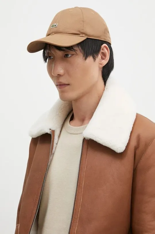 Lacoste cotton baseball cap brown color with an application