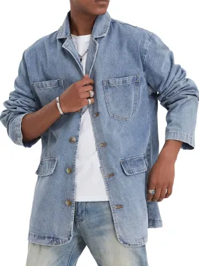 Lapel Four-Pocket Casual Retro Denim Jacket