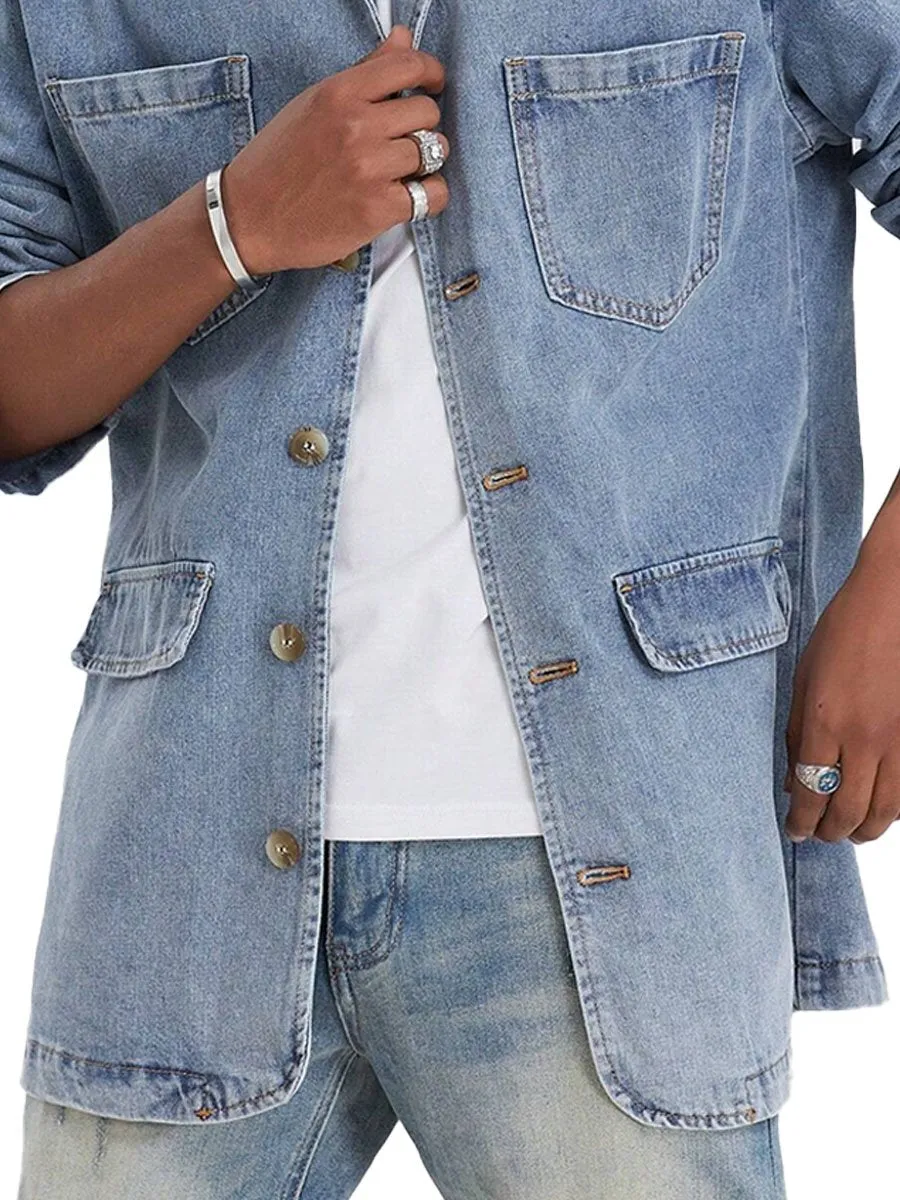 Lapel Four-Pocket Casual Retro Denim Jacket