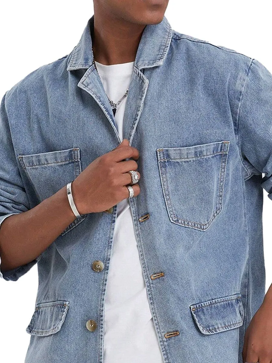 Lapel Four-Pocket Casual Retro Denim Jacket