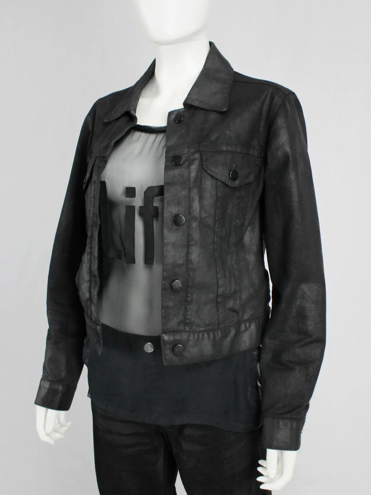 Maison Martin Margiela 6 black coated denim jacket — spring 1997