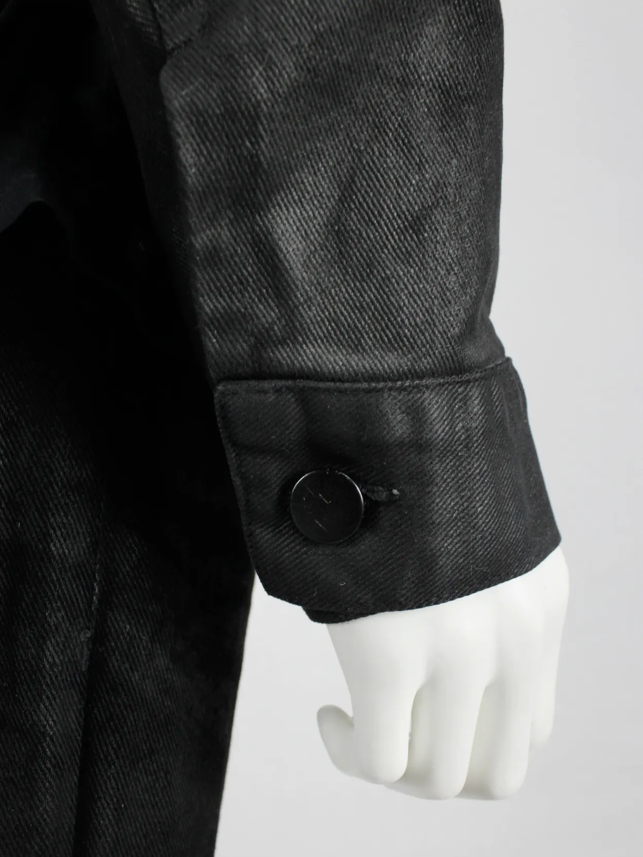 Maison Martin Margiela 6 black coated denim jacket — spring 1997